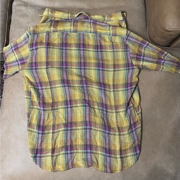 Men's Yellow and Purple Plaid Casual Button Down Shirt - Picture 9 of 11